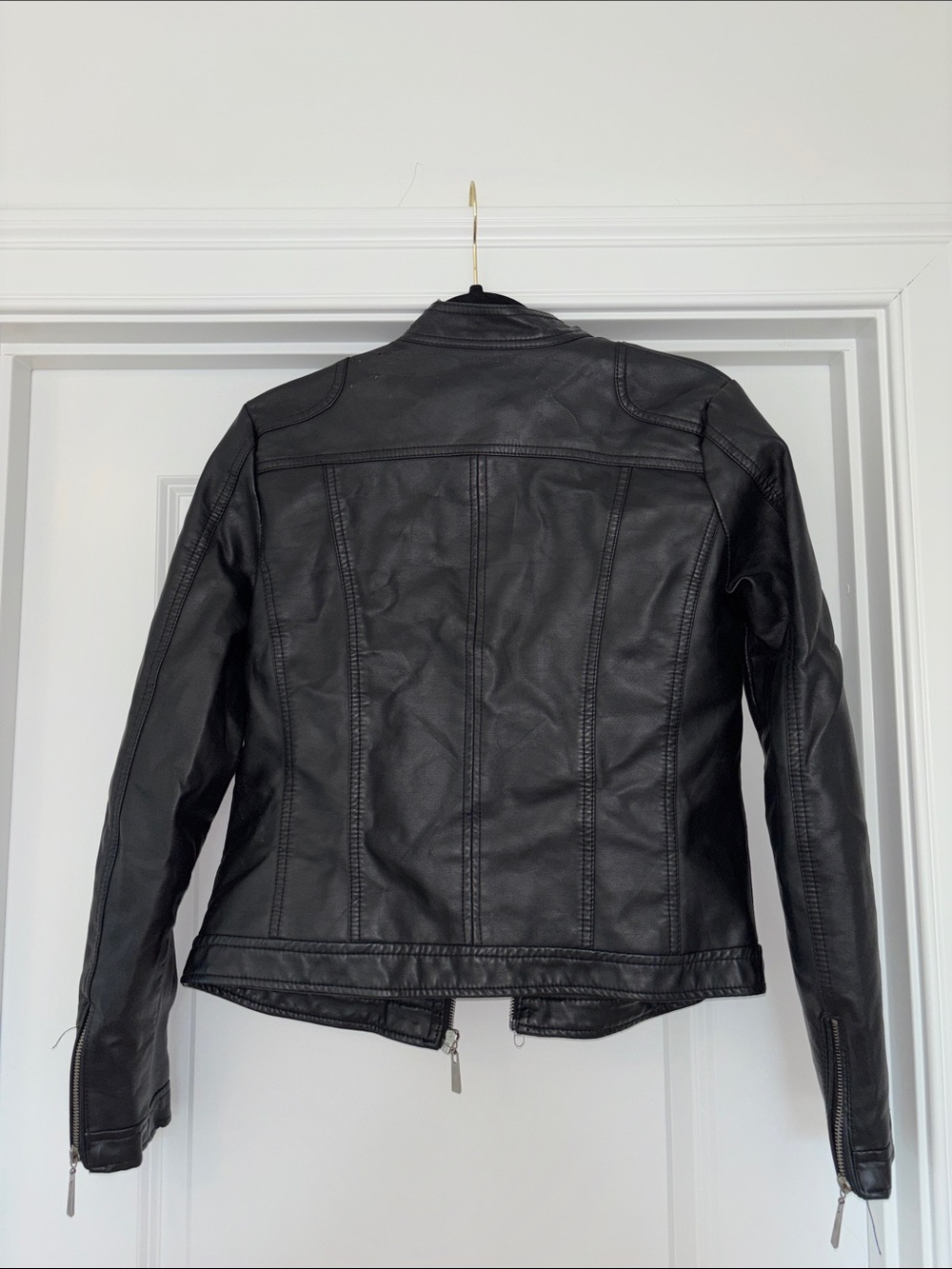 Black Faux Leather Moto Jacket - Classic Biker Style - Picture 6 of 8